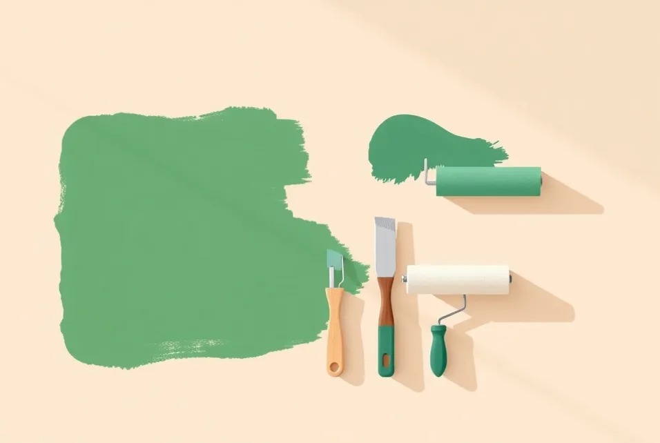 Outils de peinture disposés dans l'ordre des étapes du chantier