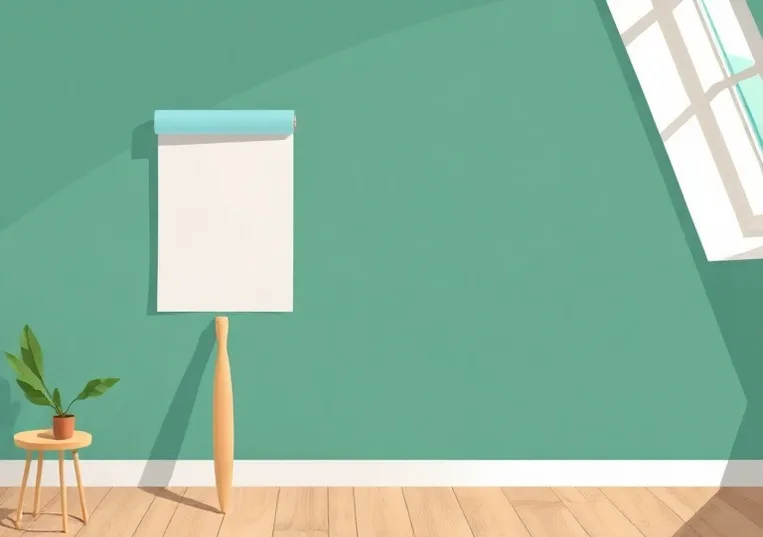 Pose de papier peint, rouleau et brosse à maroufler